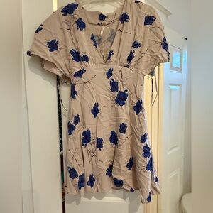 Free People Floral Pale Pink Dress with Blue Accents